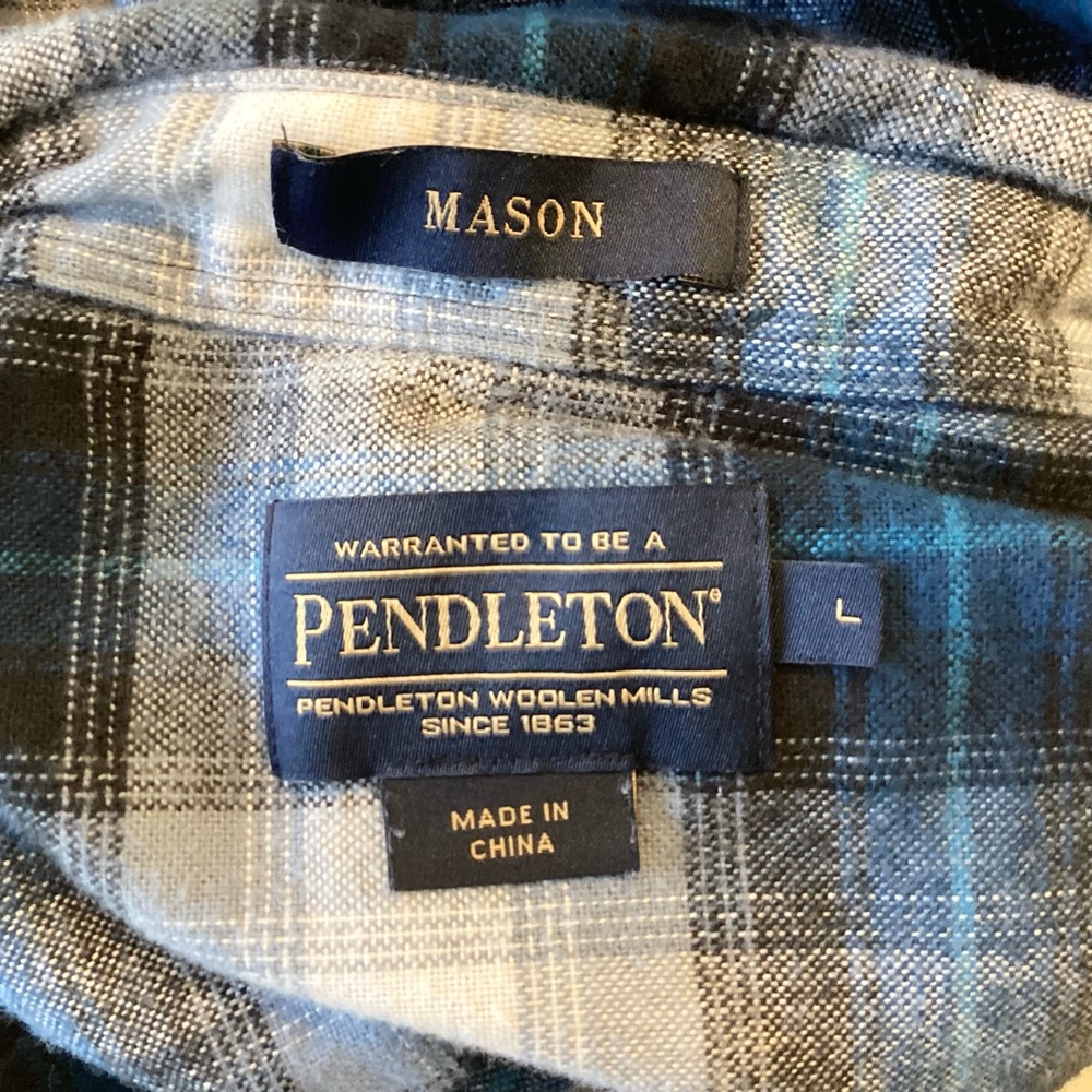 Pendleton Mason Long Sleeve Plaid Button Down Flannel Shirt - Blue - L - Picture 5 of 6